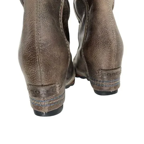 Sorel Cate the Great Size 8.5 Tall High Wedge Boots Brown Gray Waterproof - Picture 12 of 16